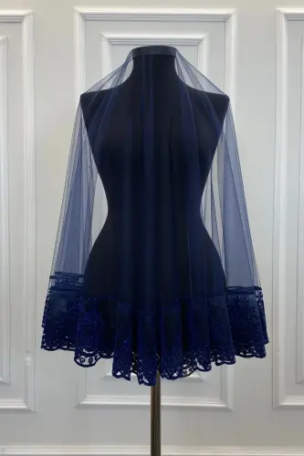 Lacivert Simli Gelin Duvak Seti, Kına Duvağı Örtüsü-Lacivert - ZEYMERADE (1)