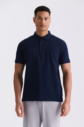 Lacivert Slim Fit 100% Pamuk Merserize Polo Yaka T-shirt - Modazone (1)