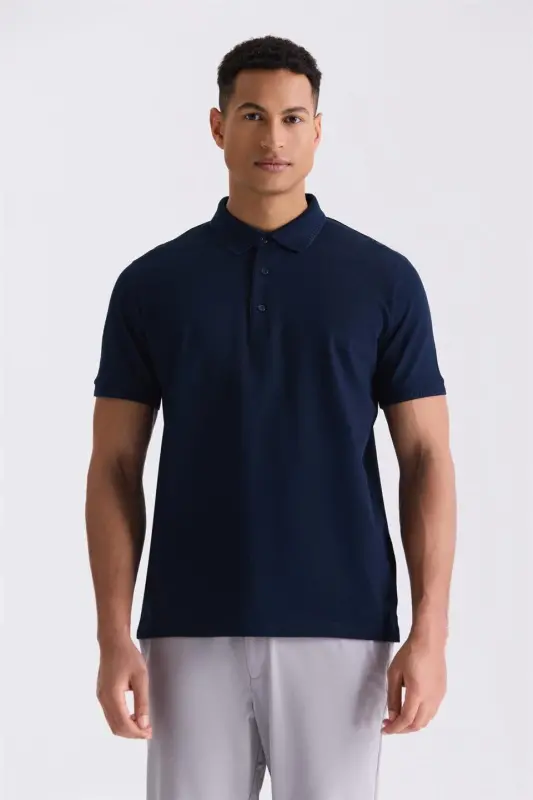 Lacivert Slim Fit %100 Pamuk Merserize Polo Yaka T-shirt - 2