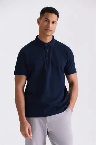 Lacivert Slim Fit %100 Pamuk Merserize Polo Yaka T-shirt 