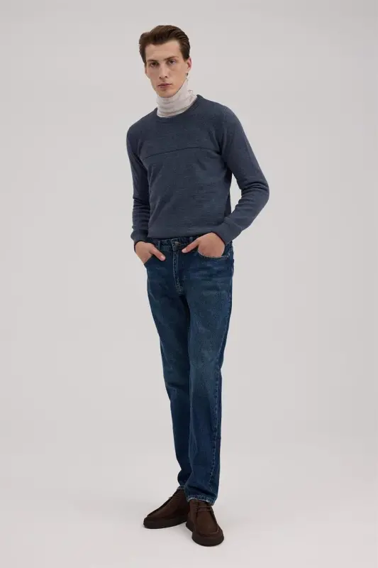 Lacivert Slim Fit 100% Paxta 5 Cho'ntak Jinsi Shim - JAKAMEN