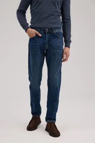 Lacivert Slim Fit 100% Paxta 5 Cho'ntak Jinsi Shim - JAKAMEN (1)