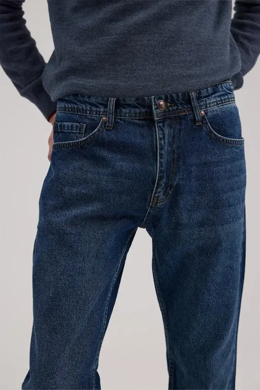 Lacivert Slim Fit 100% Paxta 5 Cho'ntak Jinsi Shim - 3