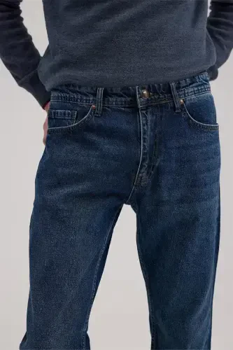 Lacivert Slim Fit 100% Paxta 5 Cho'ntak Jinsi Shim - 3