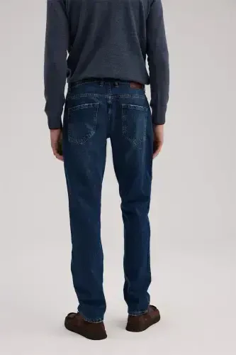 Lacivert Slim Fit 100% Paxta 5 Cho'ntak Jinsi Shim - 4