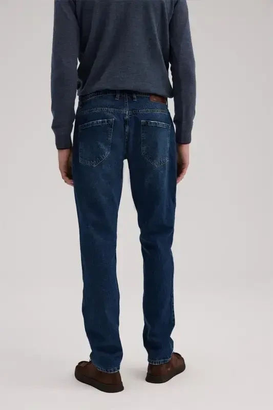 Lacivert Slim Fit 100% Paxta 5 Cho'ntak Jinsi Shim - 4