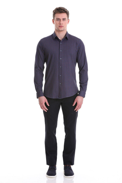 Lacivert Slim Fit Baskılı 100% Paxta Slim Yoqali U - HATEMOĞLU (1)