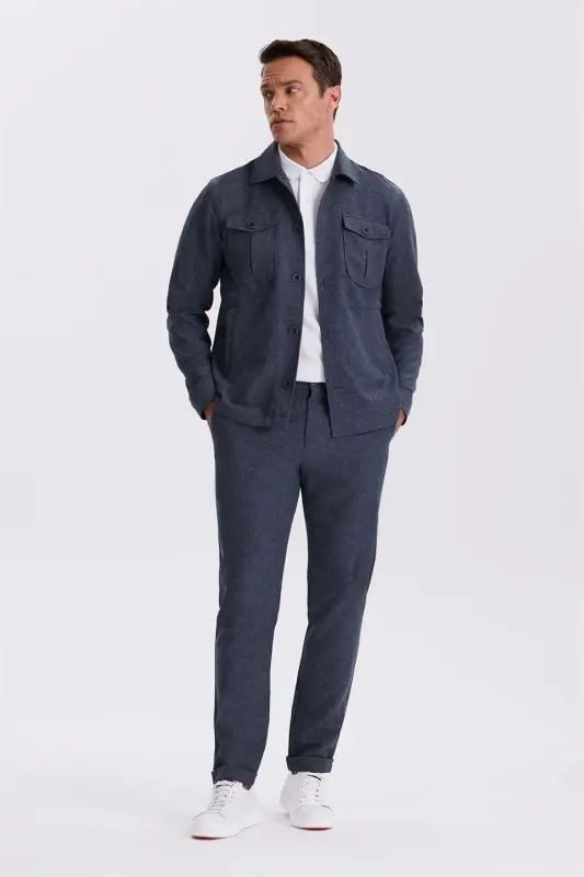 Lacivert Slim Fit Bebe Yaka Cepli Spor Takım Elbise - 2