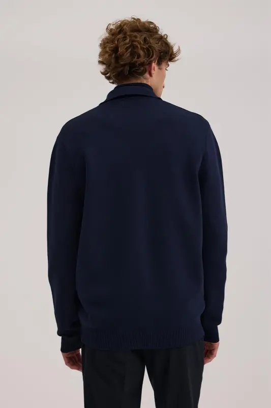 Lacivert Slim Fit Bebe Yaka Fermuarlı Cepli Rayon Triko Ceket - 4