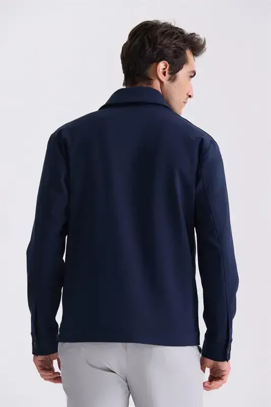 Lacivert Slim Fit Bebe Yaka Mevsimlik Mont - 4