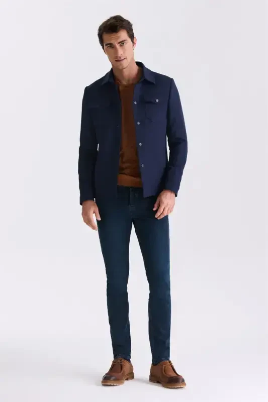 Lacivert Slim Fit Bebe Yaka Spor Mevsimlik Mont - 2