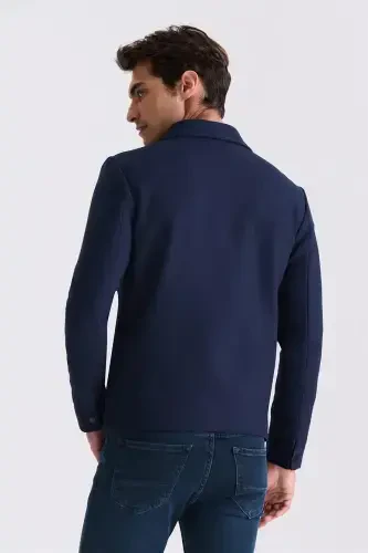 Lacivert Slim Fit Bebe Yaka Spor Mevsimlik Mont - 4