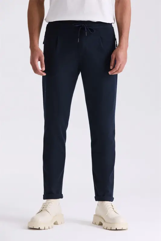 Lacivert Slim Fit Beli Lastikli Jogger Pantolon - JAKAMEN