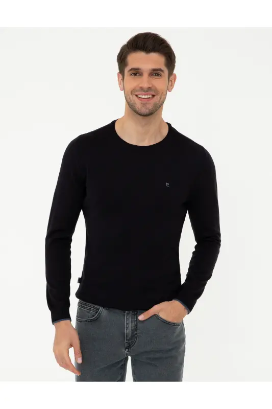 Lacivert Slim Fit Bisiklet Yaka Basic Triko Kazak 50248582-VR033-Lacivert - PIERRE CARDIN