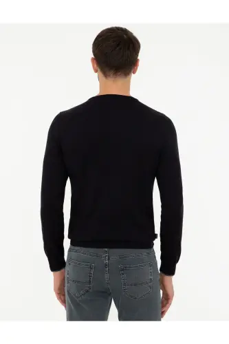 Lacivert Slim Fit Bisiklet Yaka Basic Triko Kazak 50248582-VR033-Lacivert - 4