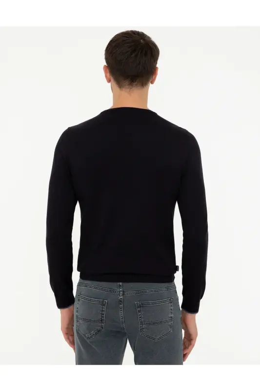 Lacivert Slim Fit Bisiklet Yaka Basic Triko Kazak 50248582-VR033-Lacivert - 4