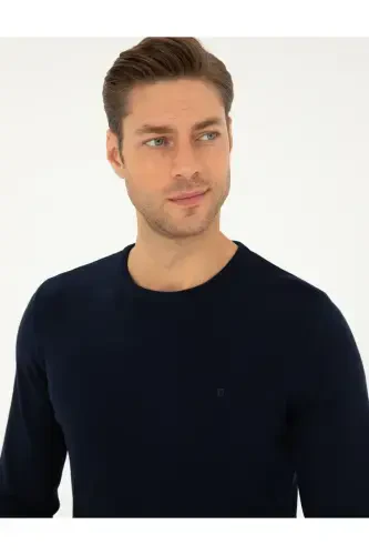 Lacivert Slim Fit Bisiklet Yaka Basic Triko Kazak 50296575-VR033-Lacivert - PIERRE CARDIN (1)