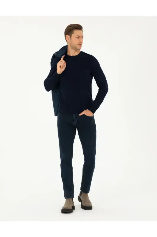 Lacivert Slim Fit Bisiklet Yaka Basic Triko Kazak 50296575-VR033-Lacivert - 4