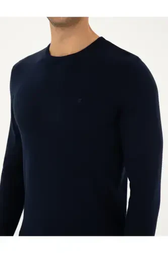 Lacivert Slim Fit Bisiklet Yaka Basic Triko Kazak 50296575-VR033-Lacivert - 7