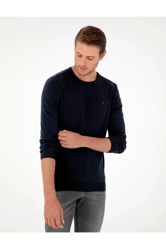 Lacivert Slim Fit Bisiklet Yaka Basic Triko Kazak 50296621-VR033-Lacivert - 3