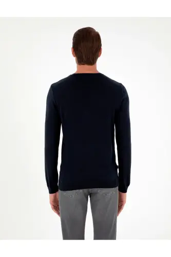 Lacivert Slim Fit Bisiklet Yaka Basic Triko Kazak 50296621-VR033-Lacivert - 5