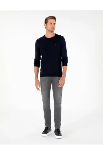 Lacivert Slim Fit Bisiklet Yaka Basic Triko Kazak 50296621-VR033 - Lacivert - 4