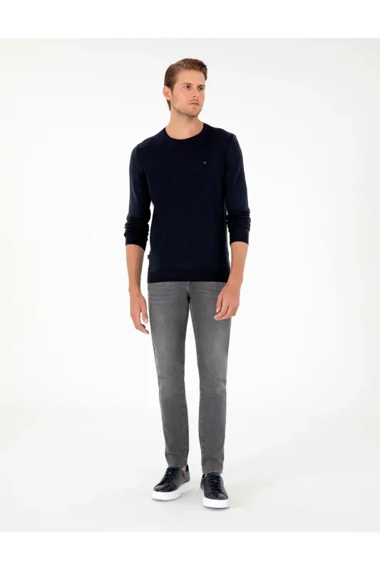 Lacivert Slim Fit Bisiklet Yaka Basic Triko Kazak 50296621-VR033 - Lacivert - 4