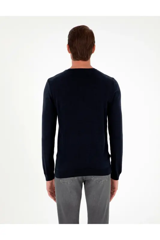 Lacivert Slim Fit Bisiklet Yaka Basic Triko Kazak 50296621-VR033 - Lacivert - 5