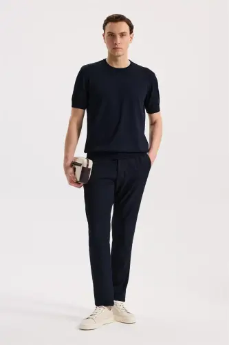 Lacivert Slim Fit Bisiklet Yaka Rayon T-Shirt - JAKAMEN (1)