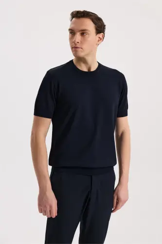 Lacivert Slim Fit Bisiklet Yaka Rayon T-Shirt - 1
