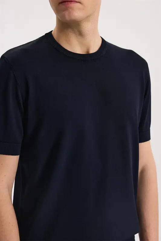 Lacivert Slim Fit Bisiklet Yaka Rayon T-Shirt - 3