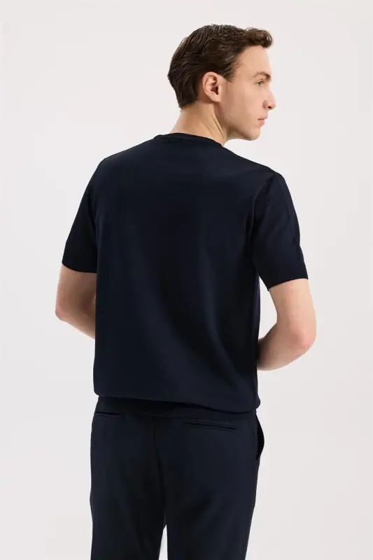 Lacivert Slim Fit Bisiklet Yaka Rayon T-Shirt - 4