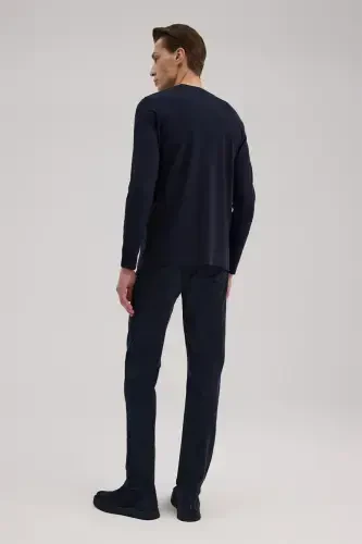 Lacivert Slim Fit Bisiklet Yaka Rayon Uzun Kollu Basic T-Shirt - 4