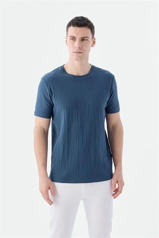 Lacivert Slim Fit Bisiklet Yaka T-Shirt - 1