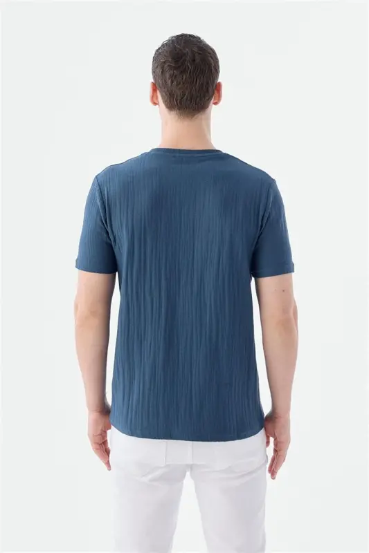 Lacivert Slim Fit Bisiklet Yaka T-Shirt - 4