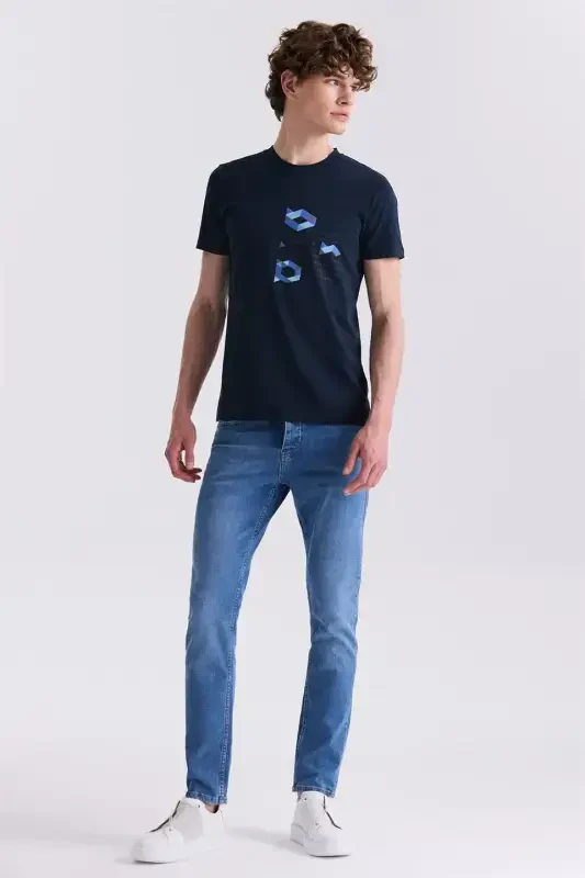 Lacivert Slim Fit Bisiklet Yaka T-Shirt - 3