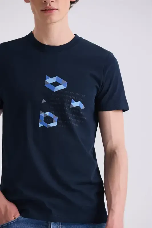 Lacivert Slim Fit Bisiklet Yaka T-Shirt - 4