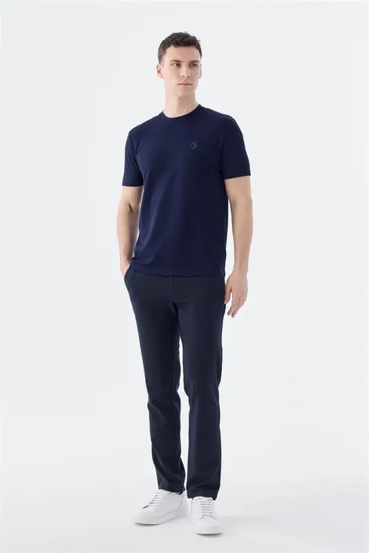 Lacivert Slim Fit Bisiklet Yaka T-Shirt - 2