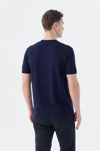 Lacivert Slim Fit Bisiklet Yaka T-Shirt - 4