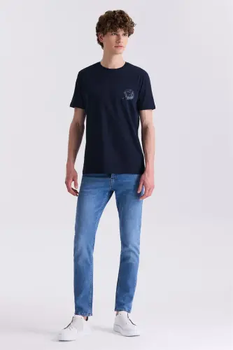 Lacivert Slim Fit Bisiklet Yaka T-Shirt - Jakamen (1)