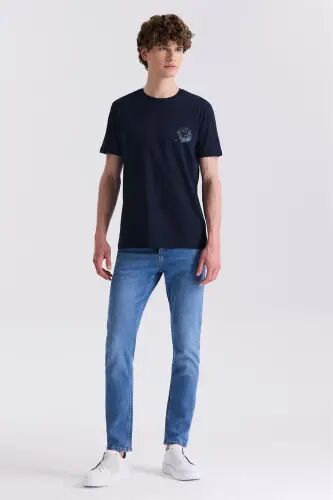 Lacivert Slim Fit Bisiklet Yaka T-Shirt - Jakamen (1)