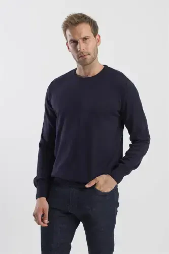 Lacivert Slim Fit Bisiklet Yaka Triko Kazak - 3