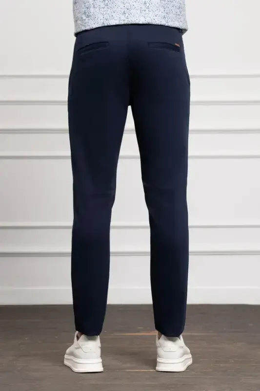 Lacivert Slim Fit Dar Kesim Chino Yan Cep Erkek Pantolon - 3