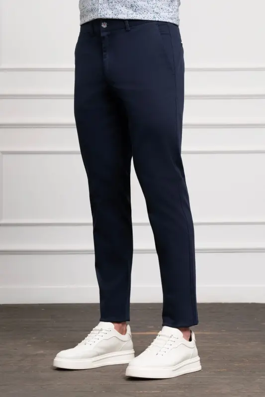Lacivert Slim Fit Dar Kesim Chino Yan Cep Erkek Pantolon-A.Lacivert - 2