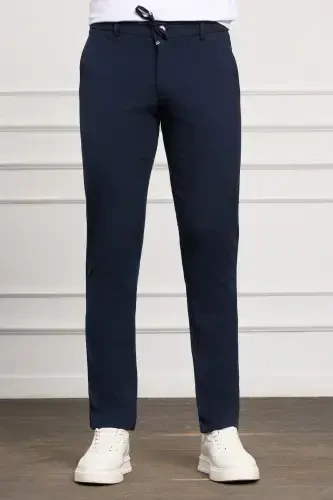 Lacivert Slim Fit Dar Kesim Yan Cep Bağcıklı Jogger Erkek Pantolon 
