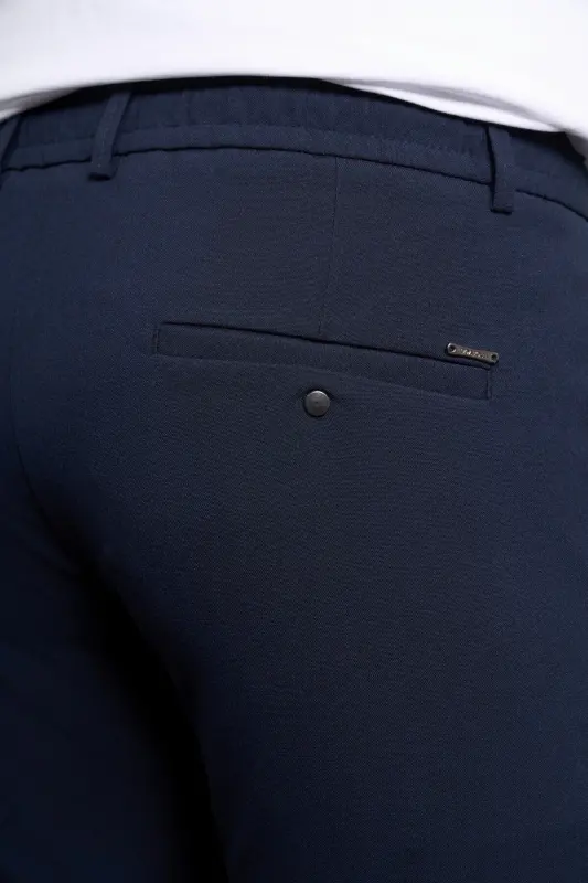 Lacivert Slim Fit Dar Kesim Yan Cep Bağcıklı Jogger Erkek Pantolon - K.Lacivert - 4