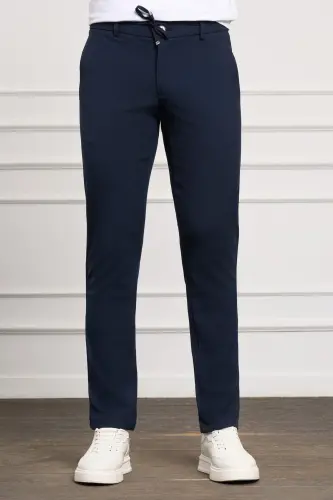 Lacivert Slim Fit Dar Kesim Yan Cep Bağcıklı Jogger Erkek Pantolon-K.Lacivert 