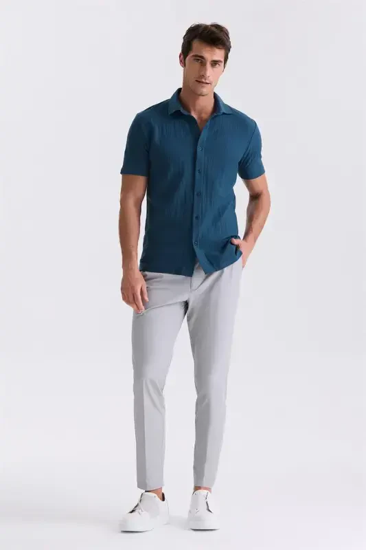 Lacivert Slim Fit Düğmeli Gömlek Yaka T-Shirt - 2