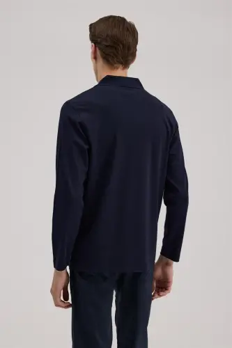 Lacivert Slim Fit Fermuarlı Polo Yoqali Sviter - 4
