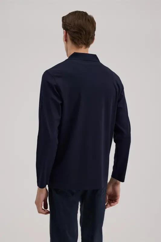 Lacivert Slim Fit Fermuarlı Polo Yoqali Sviter - 4